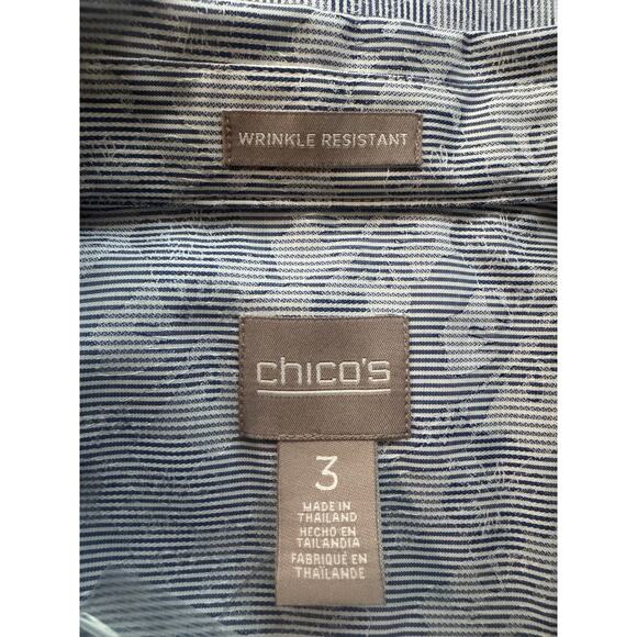 NWT Chico's | Blue Mixed Floral + Striped  3/4 Sleeve Button Down Shirt | XL - Picture 4 of 7